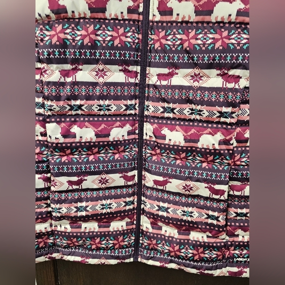 Lands' End Down Puffer Vest Womens 2X Fair Isle Bear Moose Multicolor CJ-1821 - Picture 4 of 9